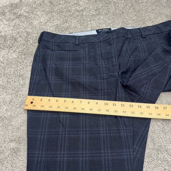 Lands' End Mid Rise Trouser Pants Womens 18W Navy Blue Plaid Straight Work 42x33 - Picture 14 of 16